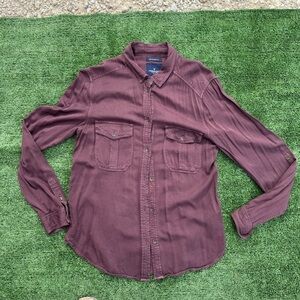 Women’s American Eagle Outfitters Burgundy Boyfriend Fit Button-Up Shirt, Size M